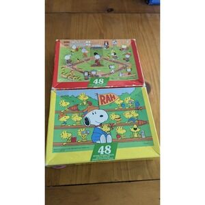 Vintage Peanuts Springbok Puzzles Snoopy Charlie Brown Baseball Go Team Set of 2
